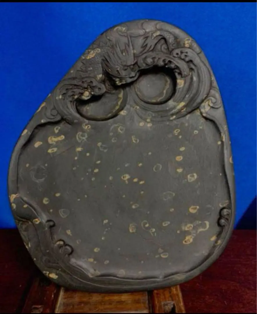 硯中国硯唐木ケース金星水波紋書道文房具古美術花瓶形