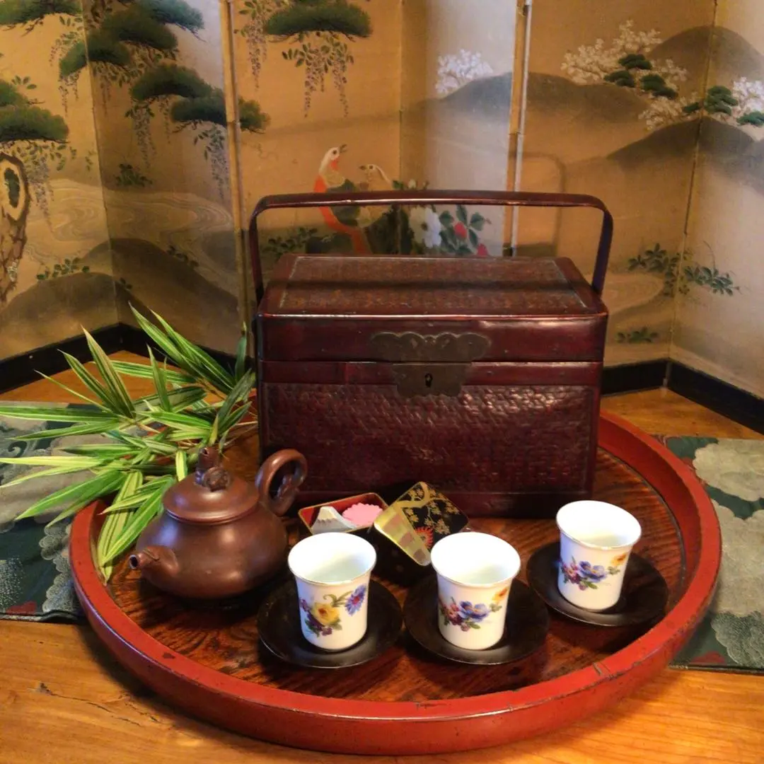 堤藍シノワズリ陶器蓋唐物本木製漆工芸お月見節句重箱茶道具野点