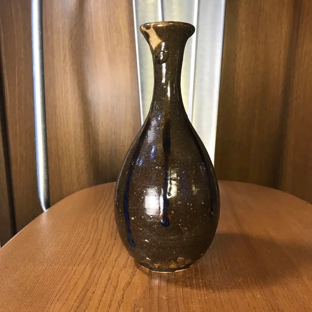 18世紀 壷屋焼 琉球古陶 褐釉台付瓶 飴釉瓶子 ビンシー 無疵