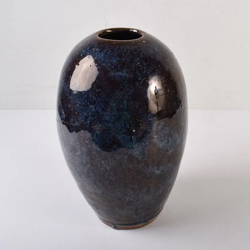 唐時代黒釉鉄斑壺双係瓶水注水差し水指海鼠釉時代物(A-50)