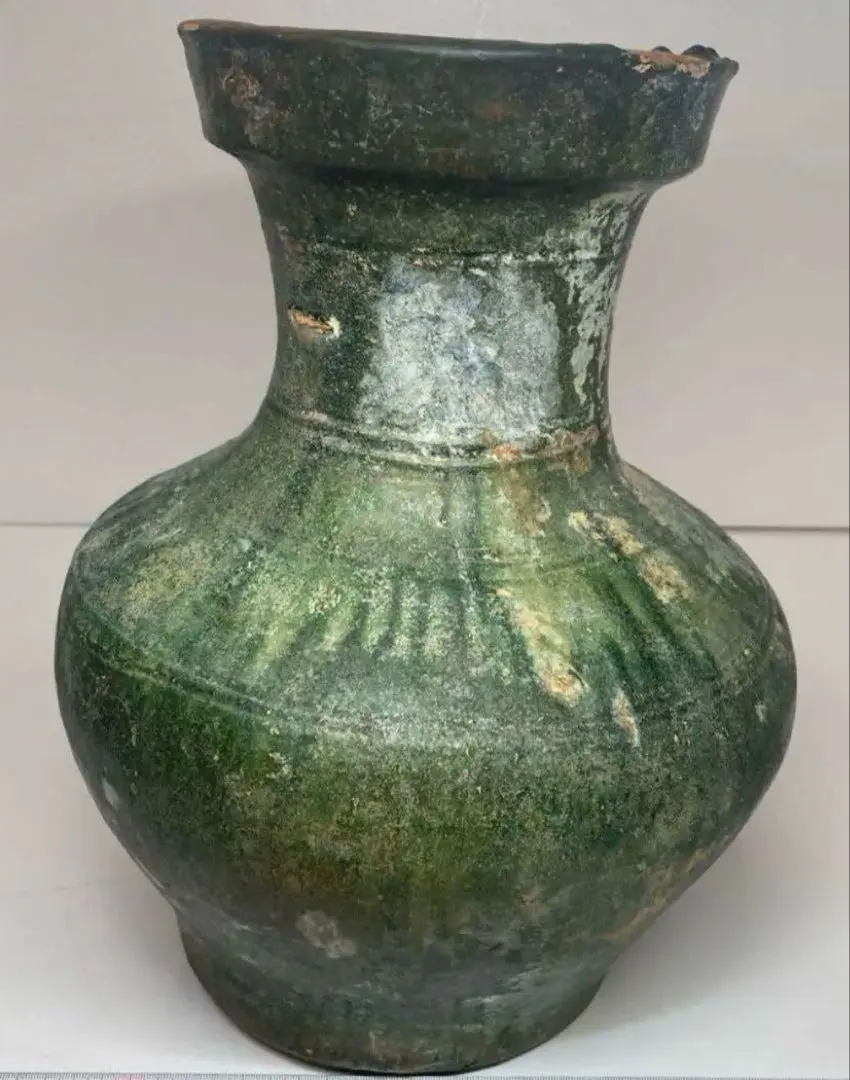 漢時代緑釉蓋付き瓶酒器（E-4）