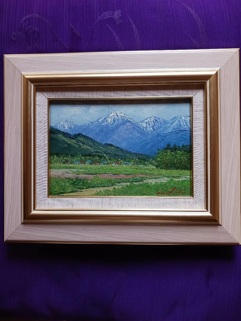 国立秀雄『安曇野山畑』油絵直筆風景画裏書サイン高級額装