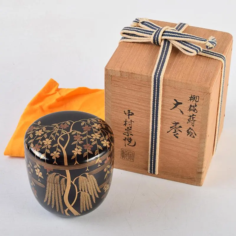 茶道具 山中塗 中村宗悦作 即中斎好写 蛍早苗蒔絵 雪吹棗 共布