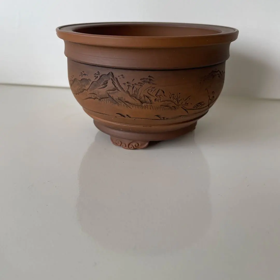 蔵出し 常滑焼 初代鈴村翁山 朱泥火鉢 骨董品 超大作 皇紀2600