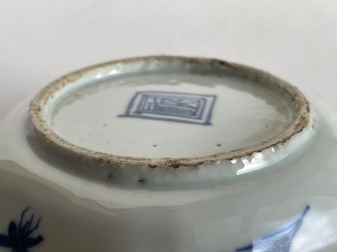 中国骨董　アンティーク　祥瑞　花文　輪花皿　六角隅入　五寸皿　小皿　角福　古染付