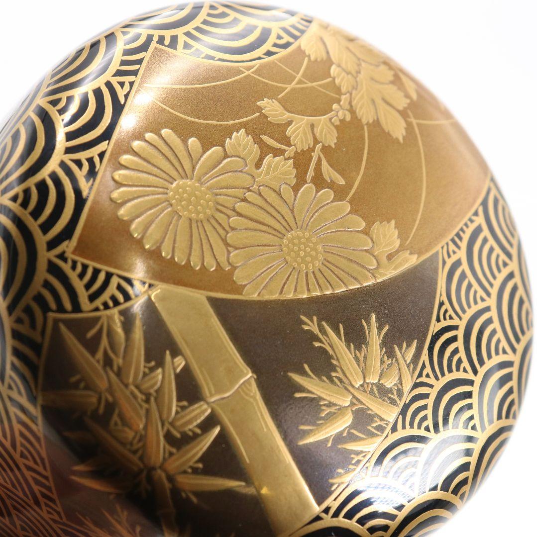 青海波に五君子蒔絵 中棗 松竹梅 金梨子地 茶道具 M881