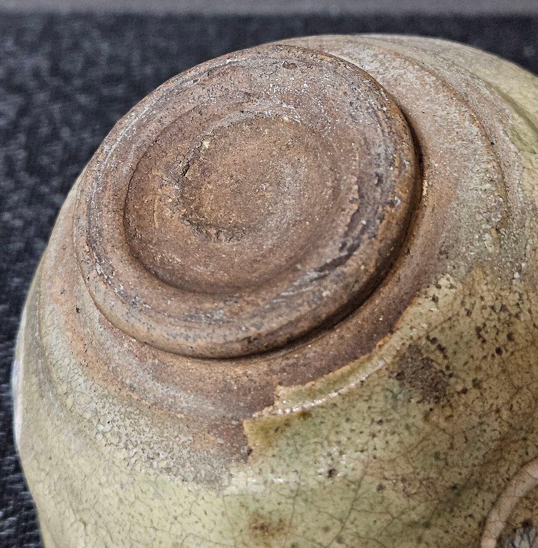 江戸時代 御深井焼 尾張徳川家 三つ葉葵家紋入 茶碗 蔵品シール