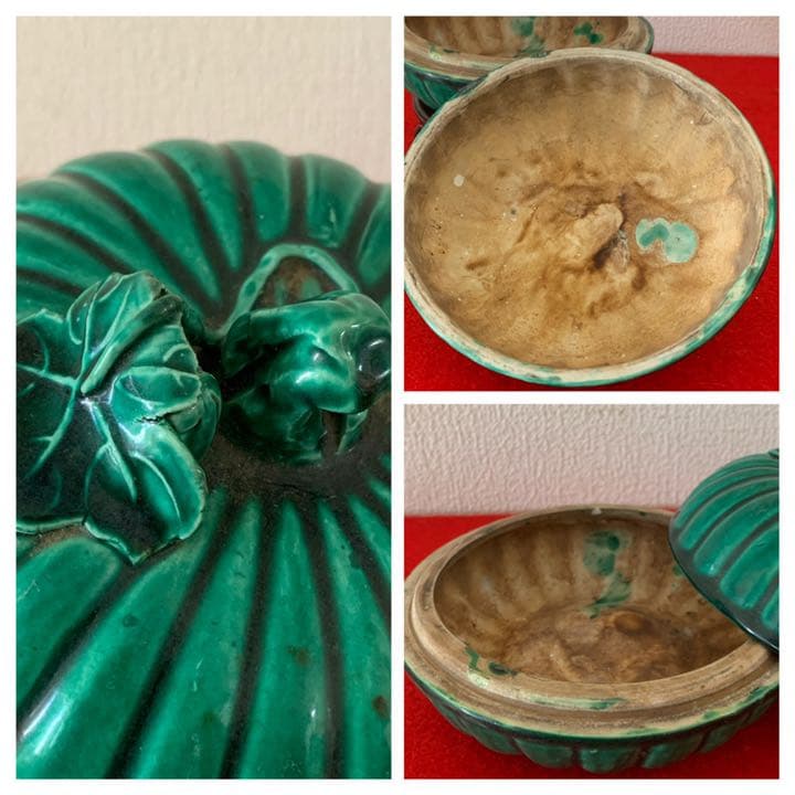 古美術　マラカイト釉蓋合【道光年製】在銘　共箱、共布付き XG3-3