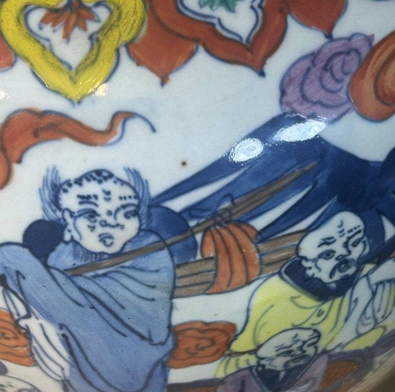 S8002 大明萬暦年制 五彩 人物図壺 中国古陶磁器 唐物 中国骨董