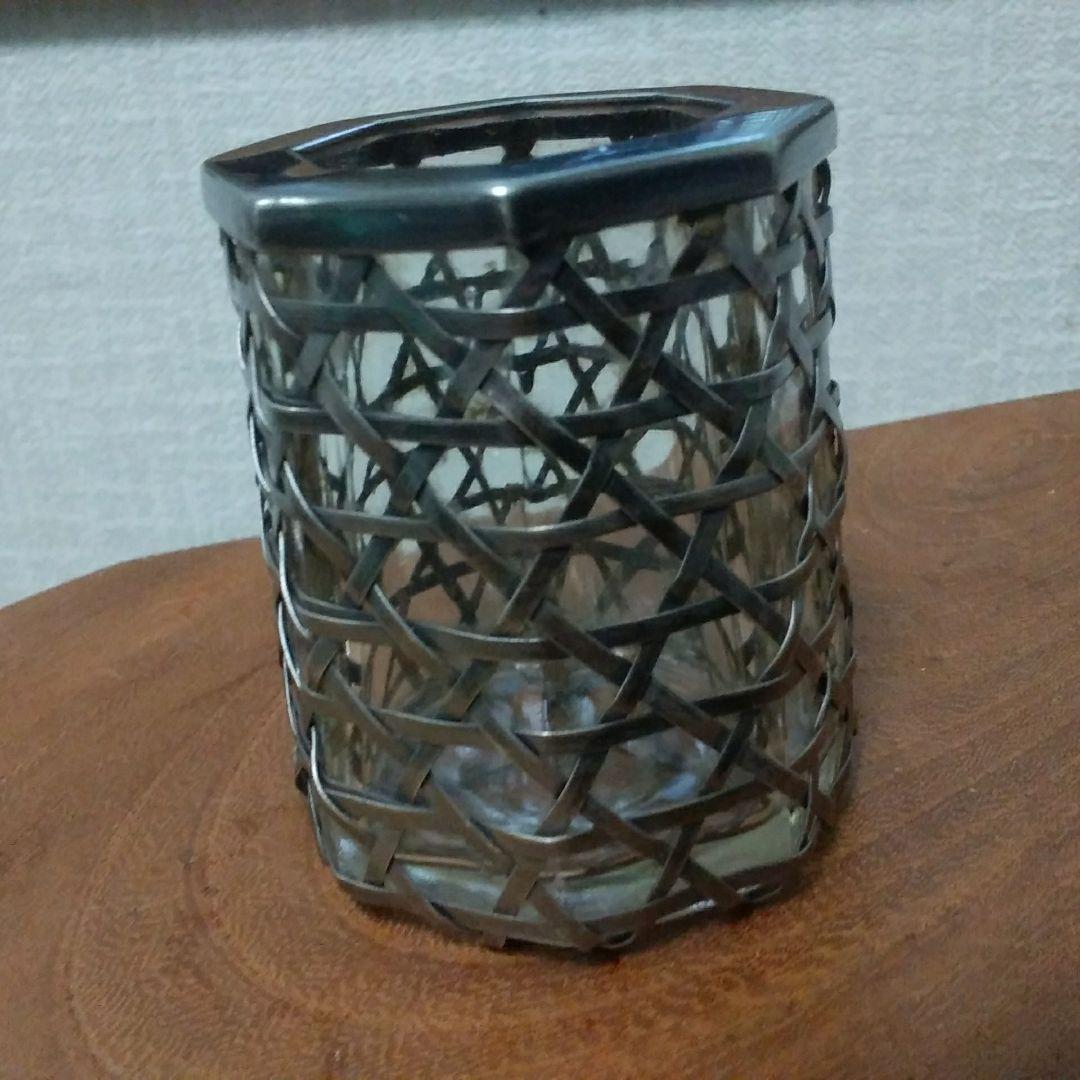 アンティーク 銀巻き装飾グラス 高さ約4、6㌢