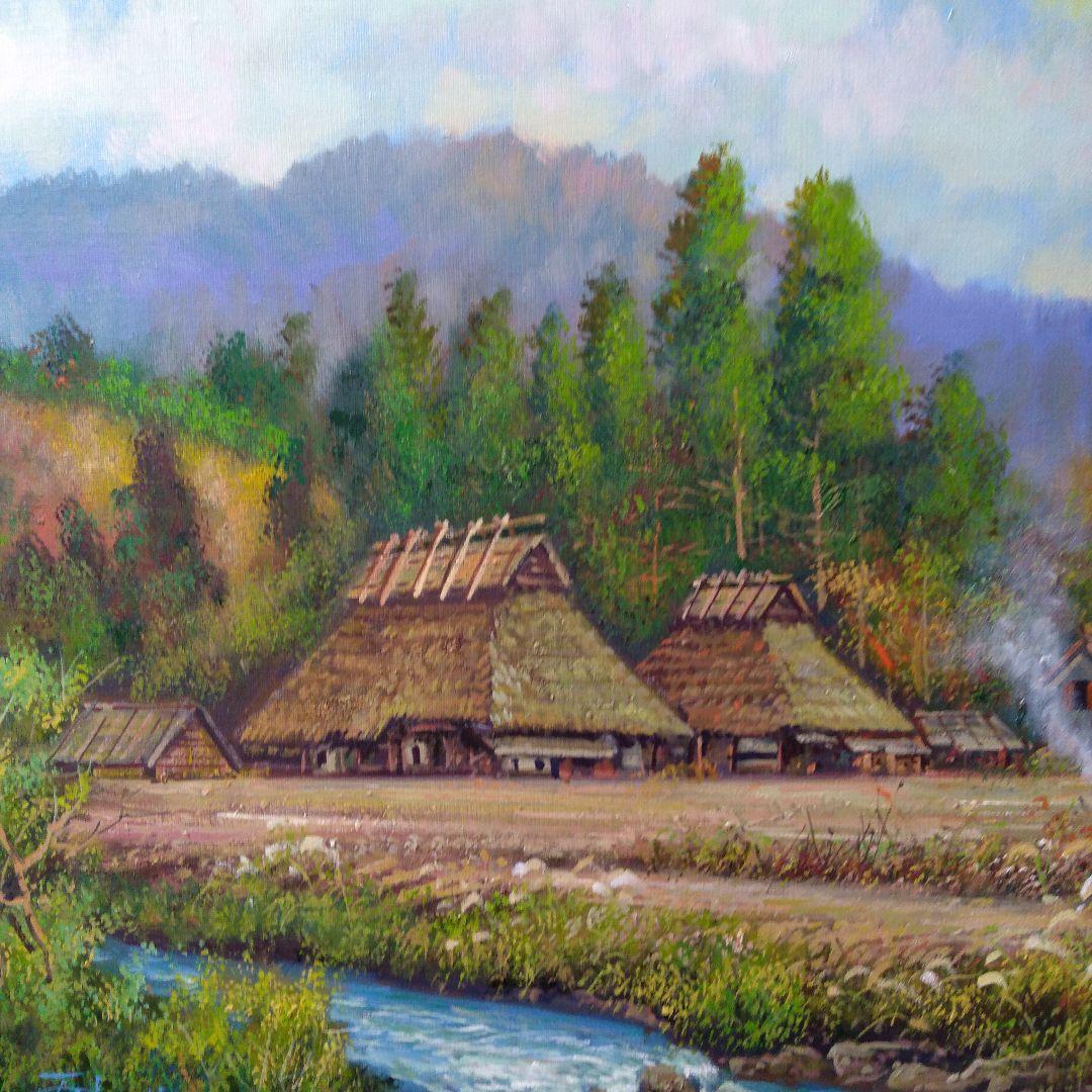 肉質油絵 横 F12 晩秋民家 竹内敏彦 額装仕上げ品