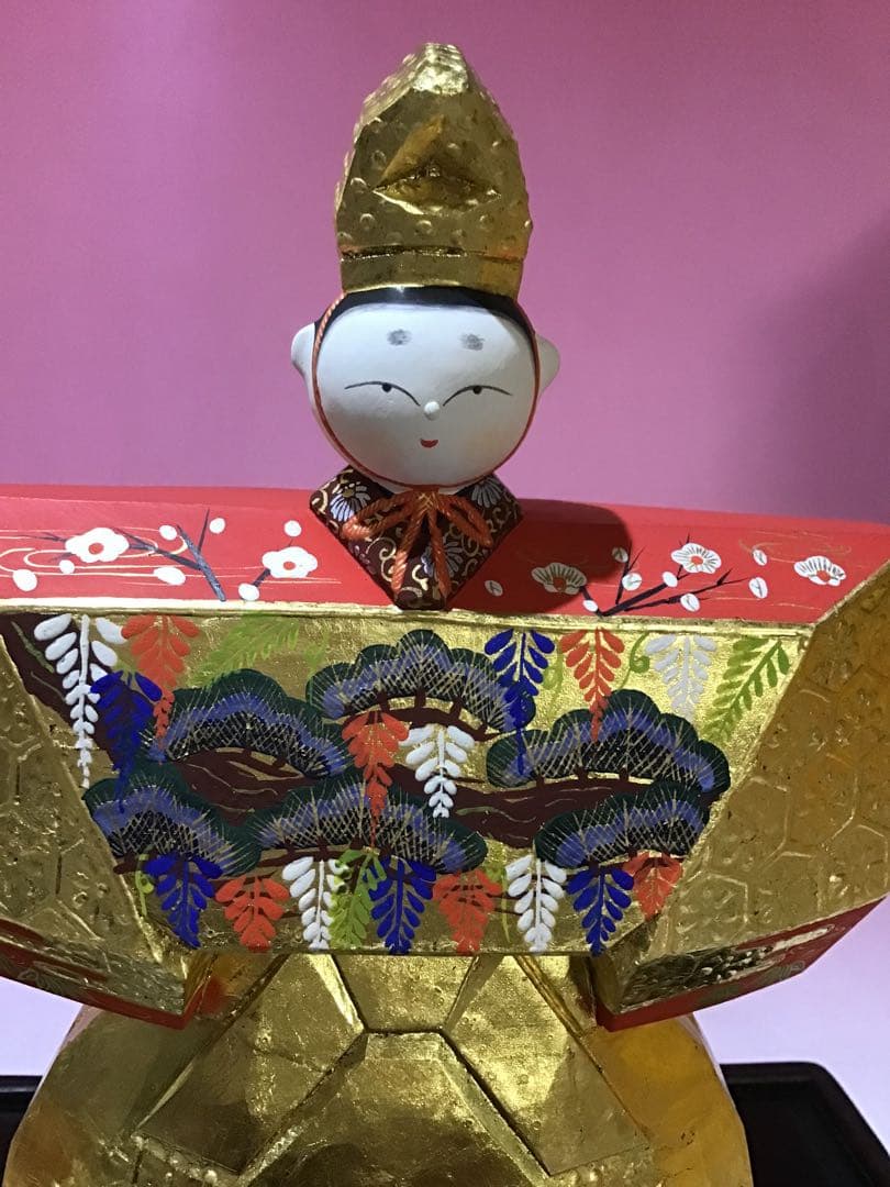 12398 奈良 一刀彫 雛人形 立雛 南部 山脇利精 金彩 木彫 美品