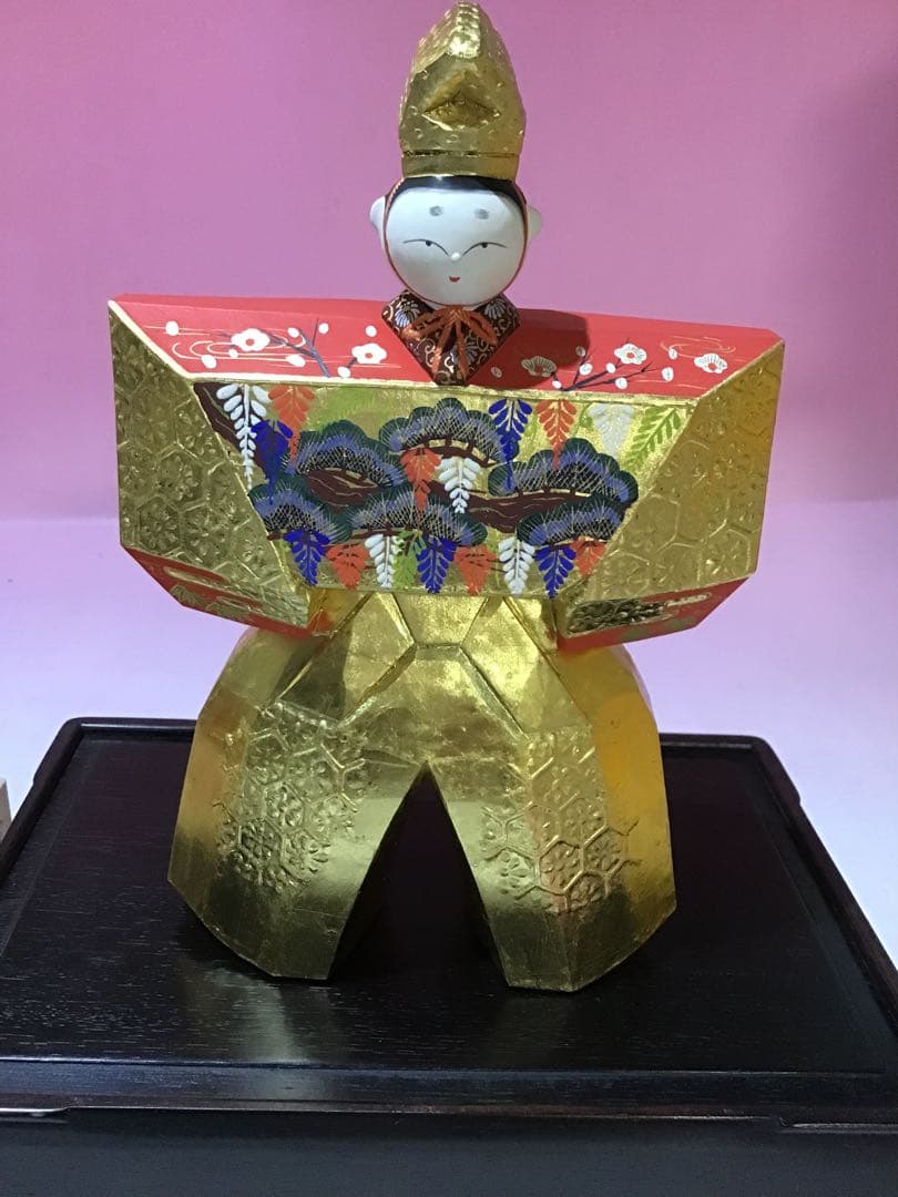 12398 奈良 一刀彫 雛人形 立雛 南部 山脇利精 金彩 木彫 美品