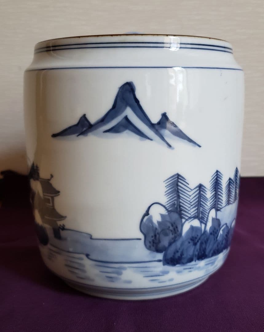 N194 高橋道八の染め付け山水文水指 美術品・アンティーク・コレクション