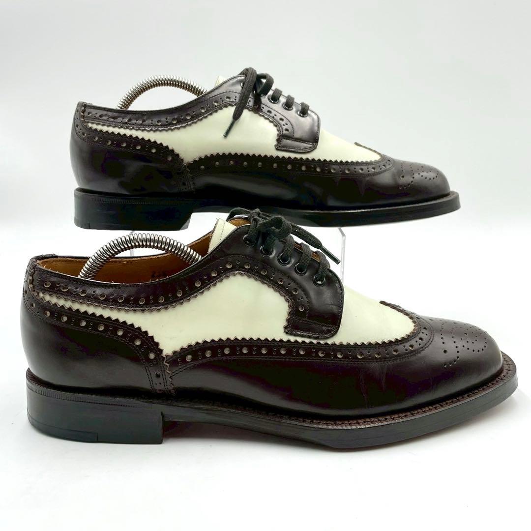 メンズビギ ドレスシューズ ウイングチップ 25.5 茶白 外羽根 Y1382