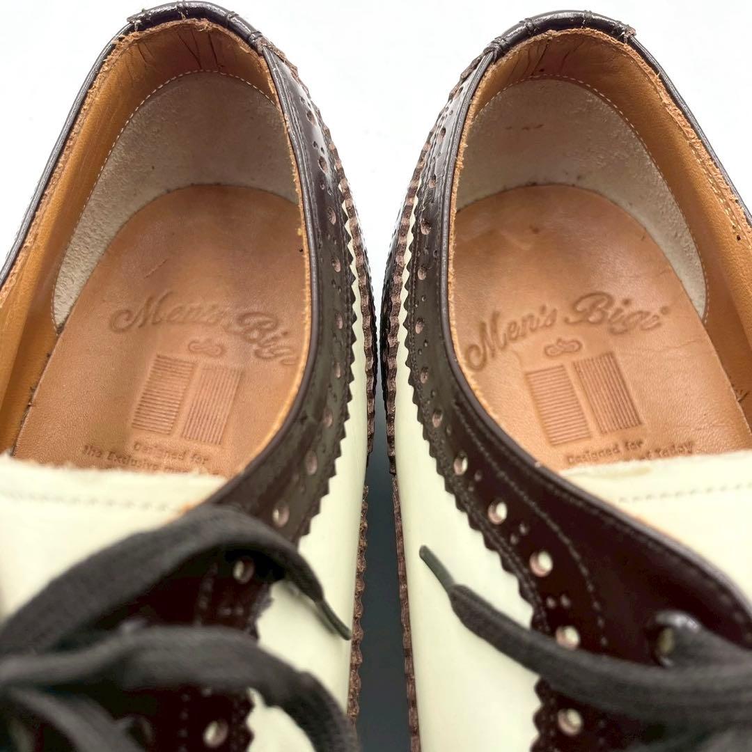 メンズビギ ドレスシューズ ウイングチップ 25.5 茶白 外羽根 Y1382