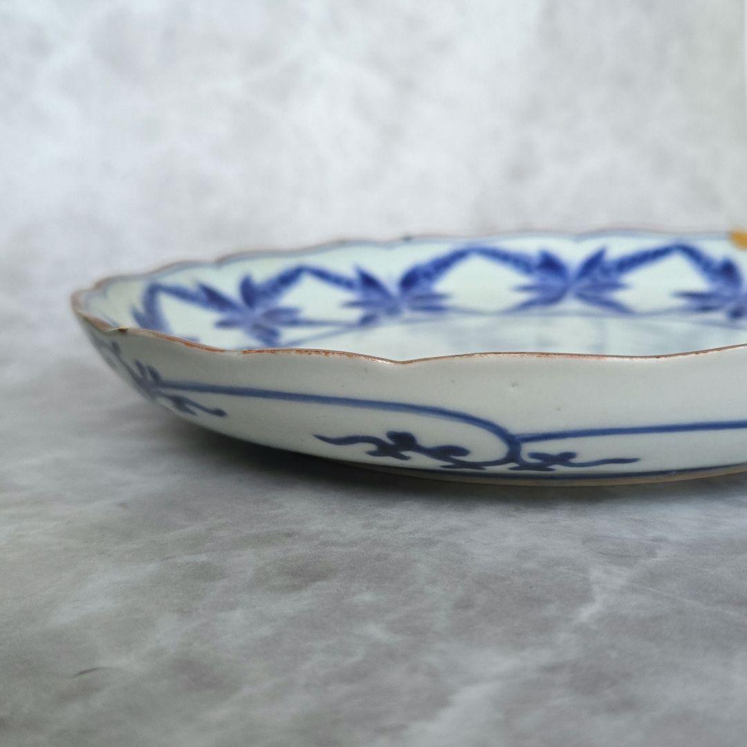 古伊万里 染付 七寸皿 藤 江戸時代 金直し 骨董 金継ぎ アンティーク