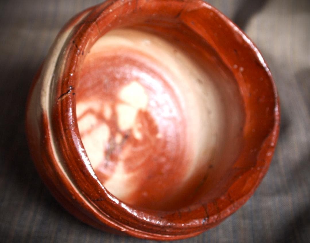 希少作☆原田拾六☆備前【緋襷】茶碗☆共箱・布