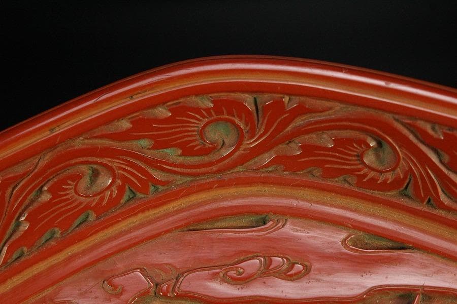 仿古 堆朱 刻 梅下女人紋 菱盆(K-LC479) - winetouritalia.com