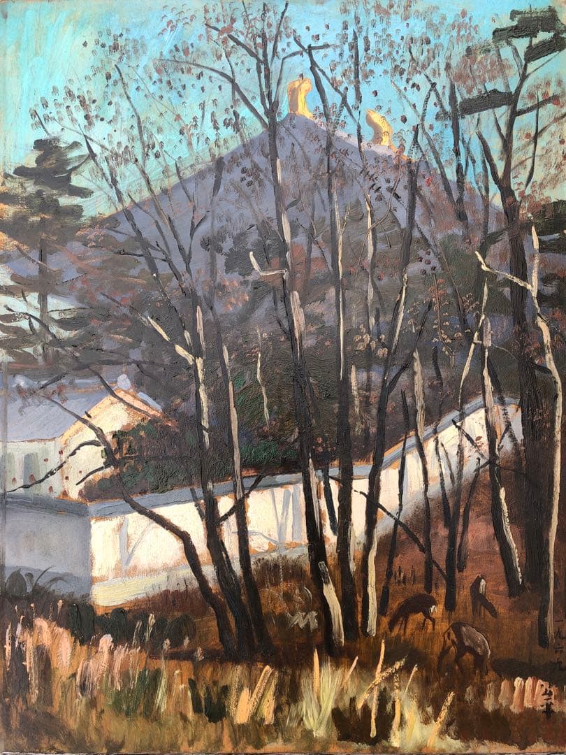 油絵】三水公平/東大寺金堂（大仏殿）/古都奈良/真作/油彩/絵画/世界