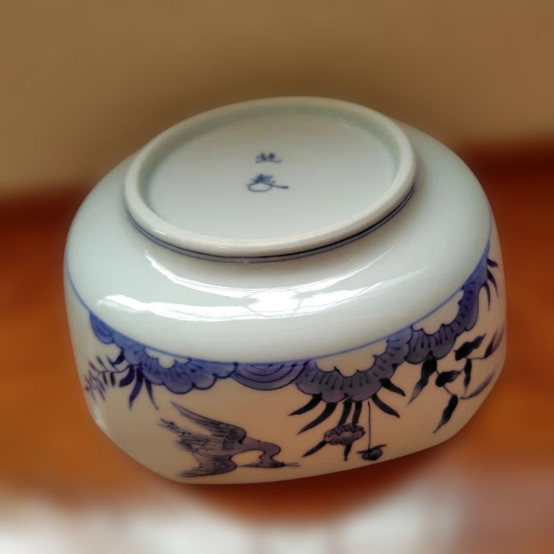青い鳥陶器 宮内庁御用達『十四代 辻常陸』 辻製 染付花鳥 手付き 陶器