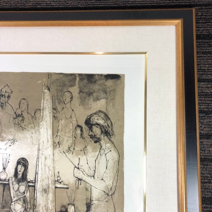 ジャン・ジャンセン「アトリエにいる画家」 リトグラフ 額縁付絵画