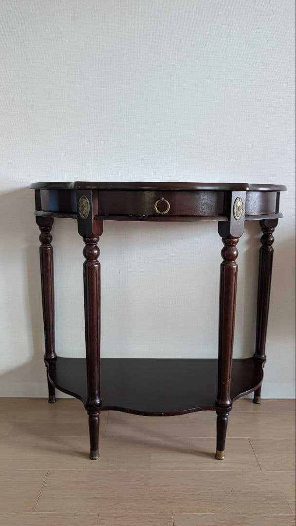 北欧レトロ アンティーク 半月型 木製コンソールテーブル サイド