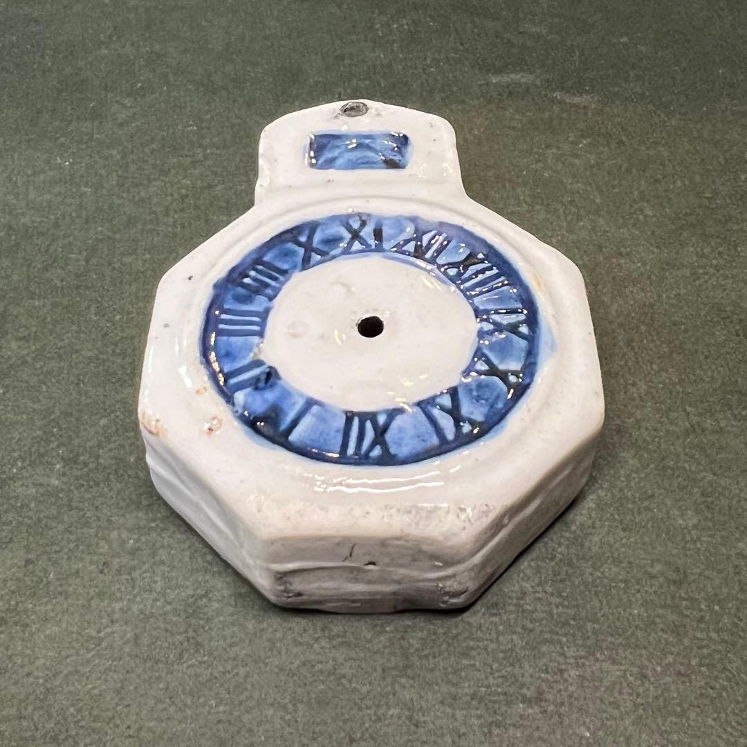 古道具庵々◎明治-大正期 八角形 時計文 水滴◎染付 書道具