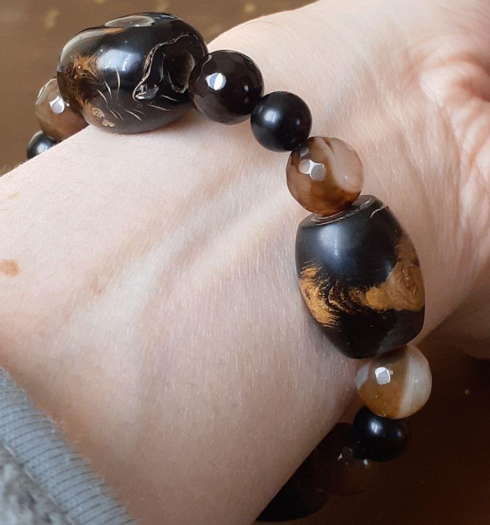 白藤。244世界にひとつだけ！黒珊瑚(ブラックコーラル)瑪瑙のブレスレット