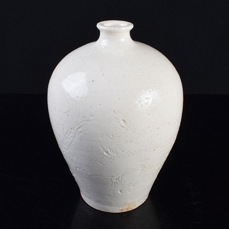 中国　定窯　白磁　刻神獣文　梅瓶　C　R9370