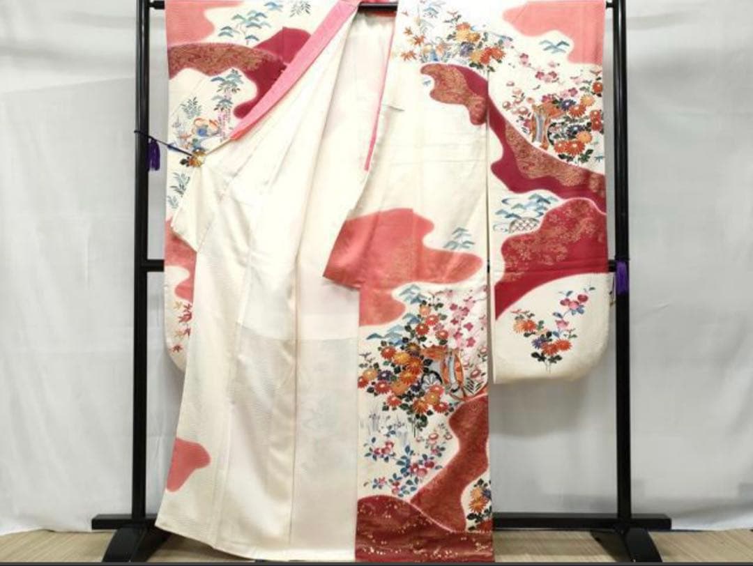 振袖 フルセット6点サイズM京友禅手描き銀駒刺繍 正絹 売り切り終了