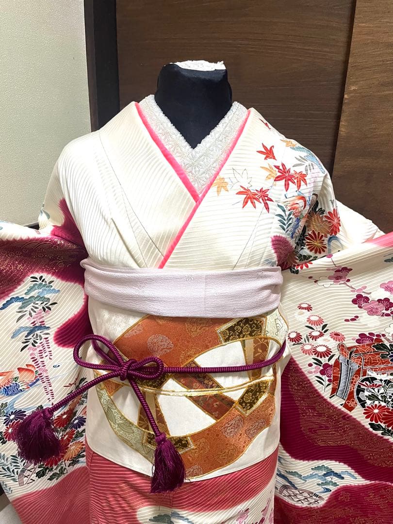 振袖 フルセット6点サイズM京友禅手描き銀駒刺繍 正絹 売り切り終了