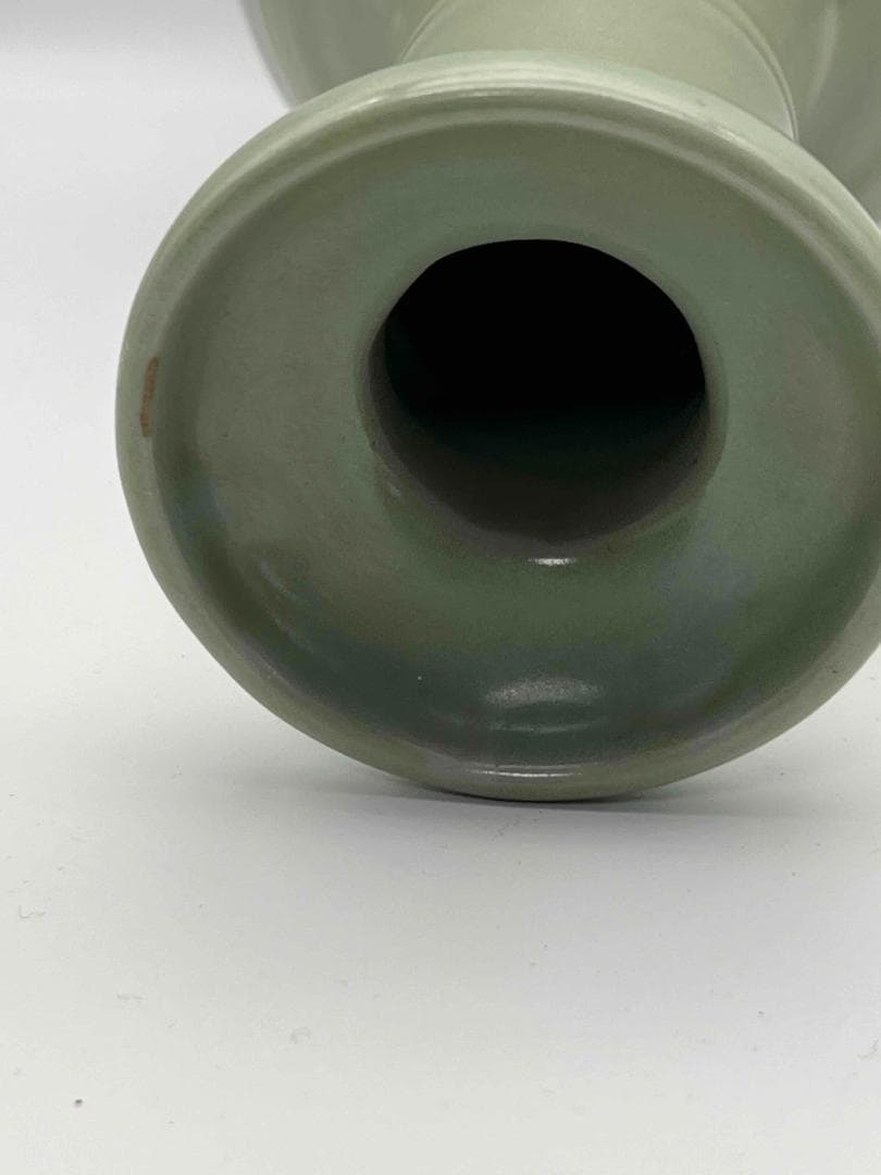 南宋時代 龍泉窯 梅子青 青磁弦文盤口瓶 花入 花瓶 茶道具(