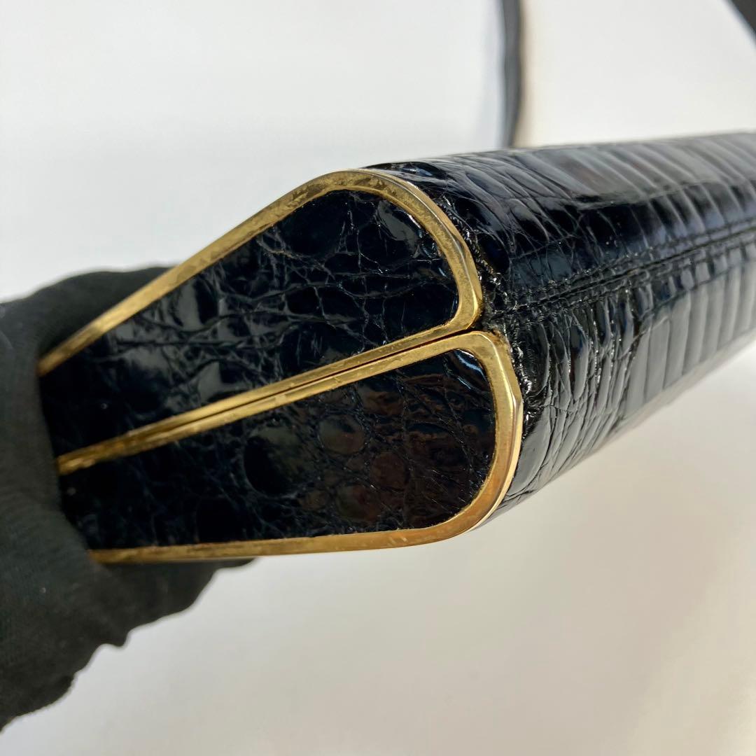 リアル　クロコダイル　クラッチ　パーティーバッグ　 アンティック　ゴールドトリム