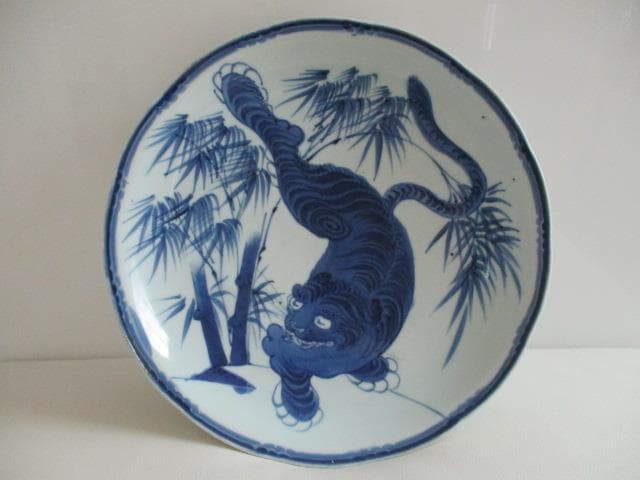 古伊万里　染付　虎図　大皿　29.5cm