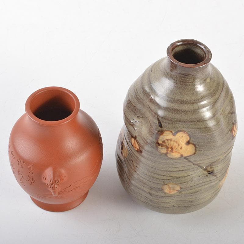 佐渡無名異焼　人間国宝　金渓堂　伊藤赤水造　一輪挿　共箱　2点　V　R7315