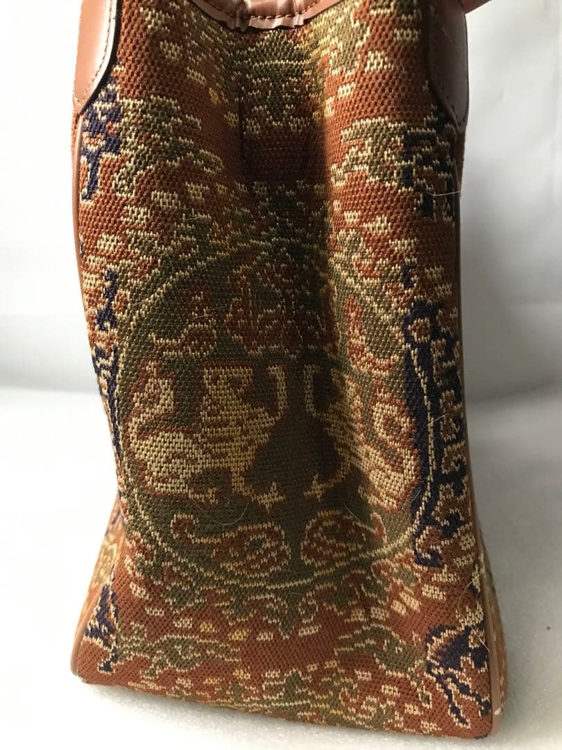 C0202)龍村美術織物 和装バッグ 動物 幾何学 茶色 正絹 和装小物