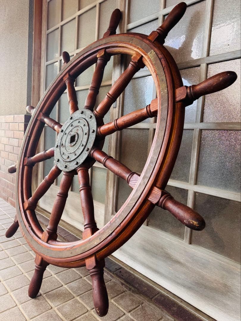 アンティーク 船舵 船輪 ビンテージ ハンドル 木製 大型船