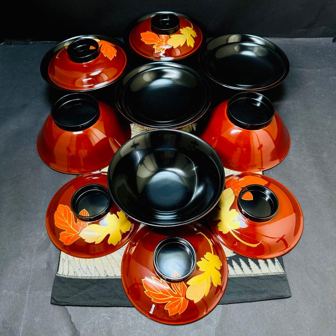 漆器　輪島塗　木製　蒔絵　溜塗　吸物椀　大きめ　蓋付椀　汁椀　7客