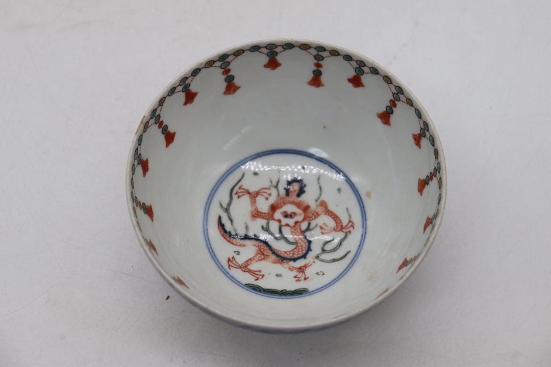 中国 清時代 とう彩龍鳳紋碗 大清嘉慶年製 木箱入 送料込み250510