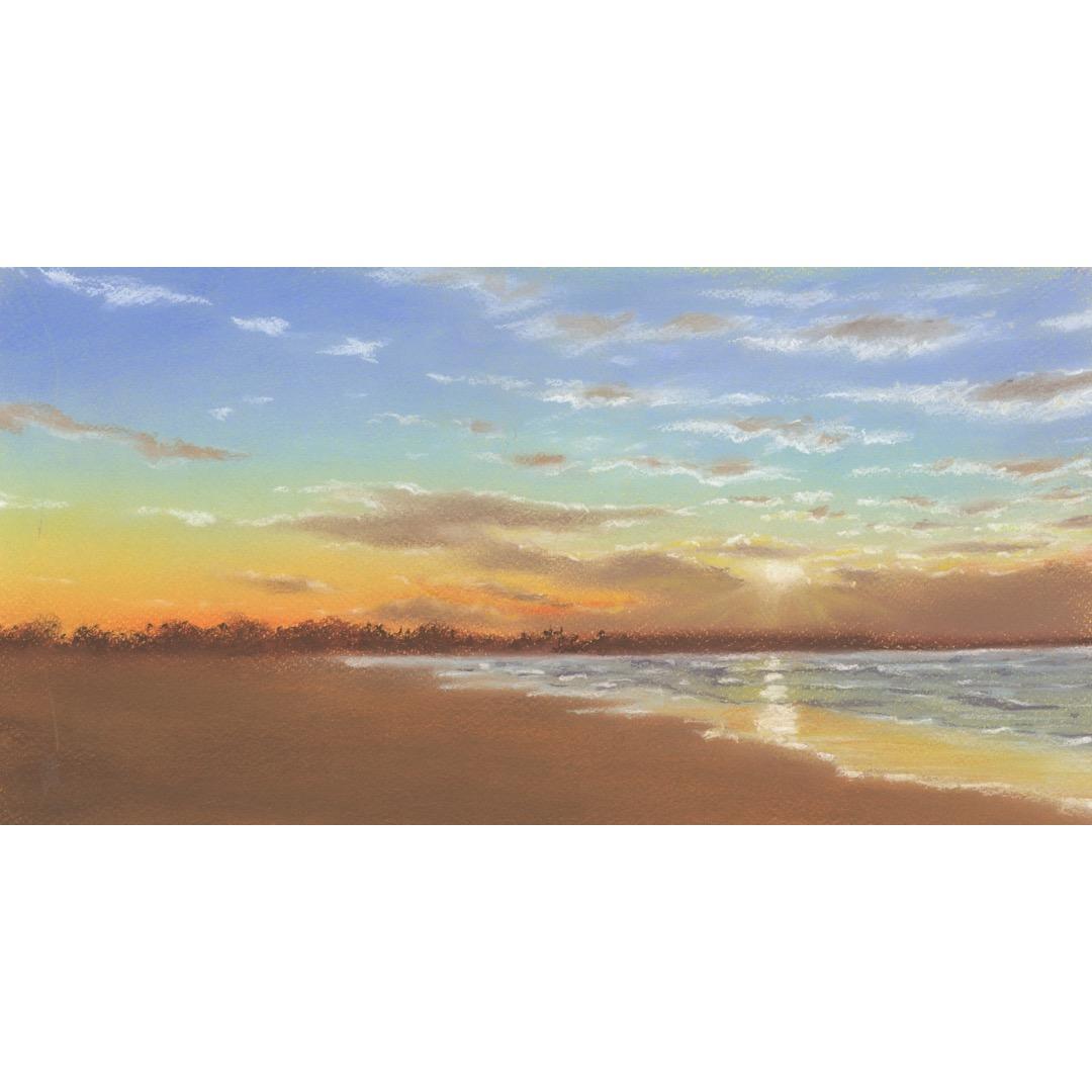 パステル画（原画）内灘砂丘・夕陽。