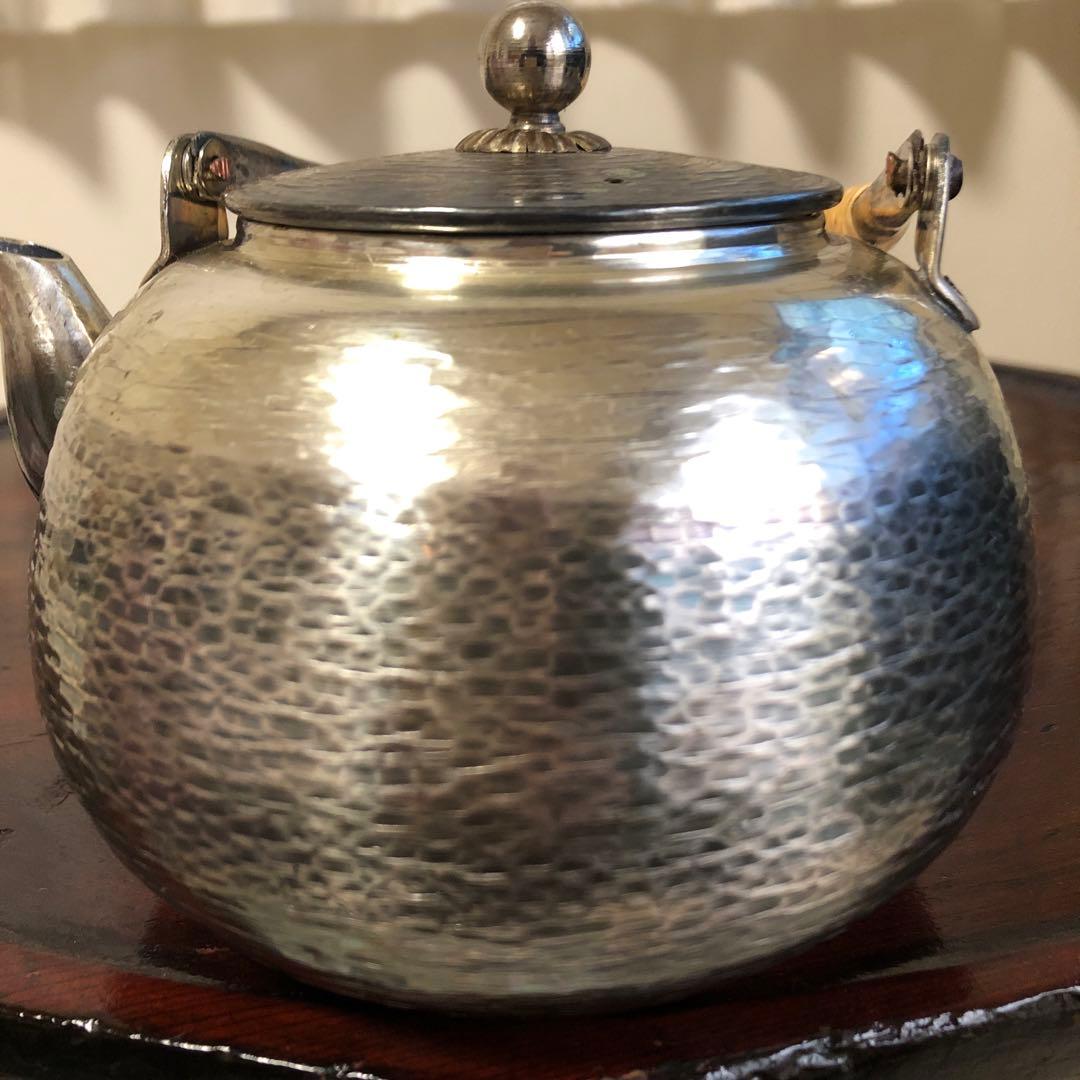 茶道具　銀瓶　銀仕上げ　丸型　750cc 専用紙箱入り　アンティーク