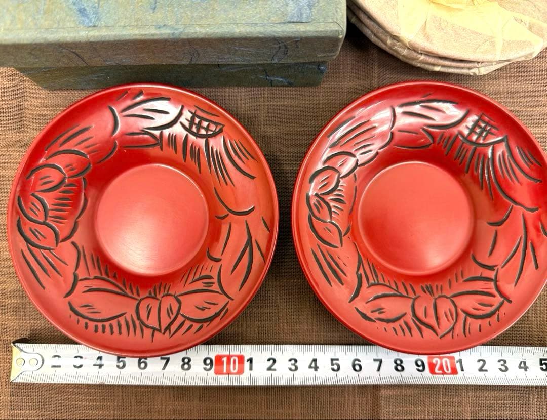 仙台堆朱 仙薹堆朱 茶托 5客 美品 伝統工芸品 煎茶 三越 丈夫な実用品