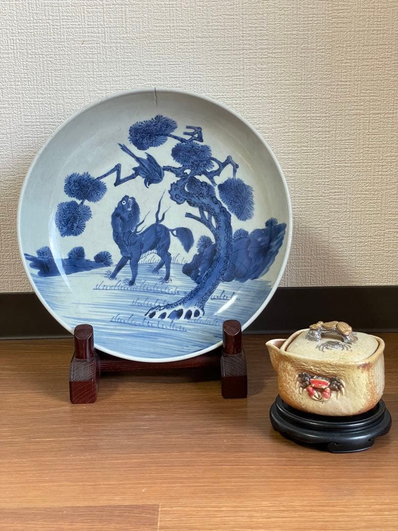 Taka　白備前焼　森脇弘行　彩色細工　手造四方宝瓶　霊芝に蟹