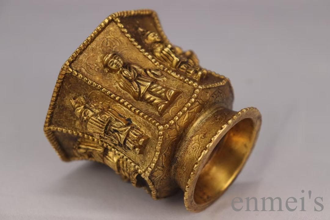 中国古美術 旧蔵 唐代 大唐貞觀款 鍍金銅酒杯 八仙紋