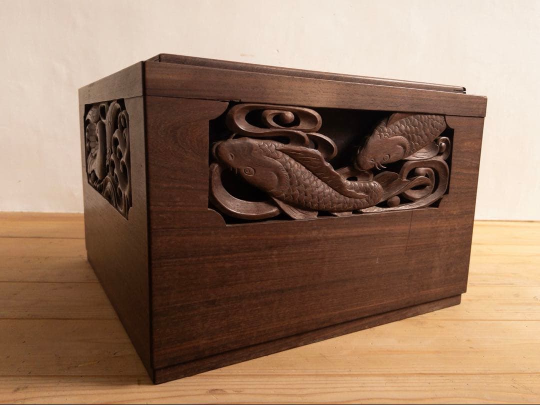 茶釜 置炉 火鉢 木彫 無垢 セット 骨董 時代もの 古道具 アンティーク