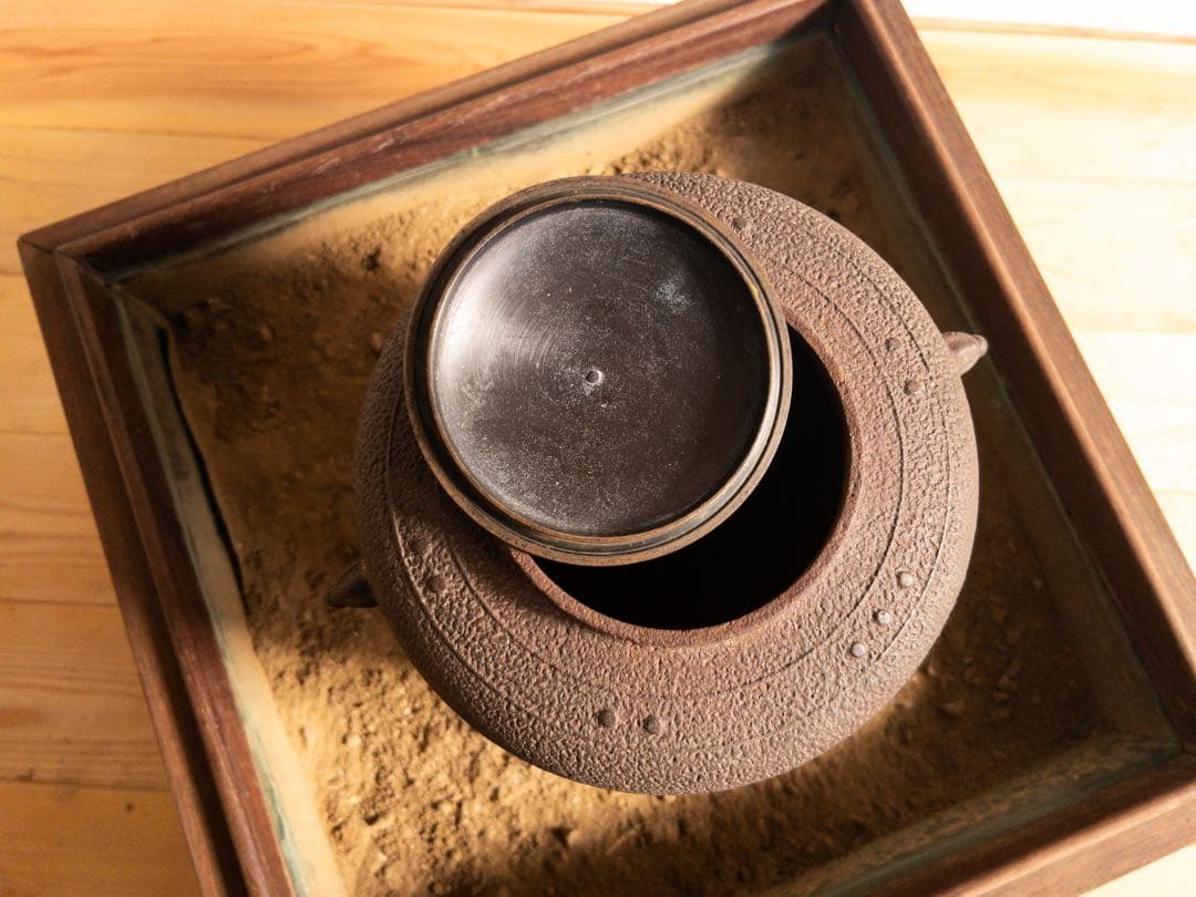 茶釜 置炉 火鉢 木彫 無垢 セット 骨董 時代もの 古道具 アンティーク