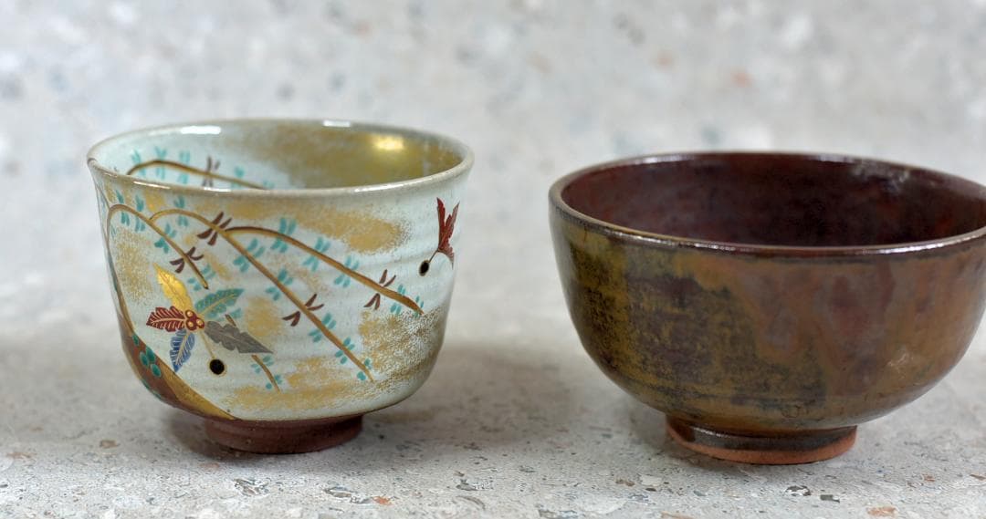 値下げ、春永作、廣州窯鉄釉茶碗2個セット お茶道具/共箱