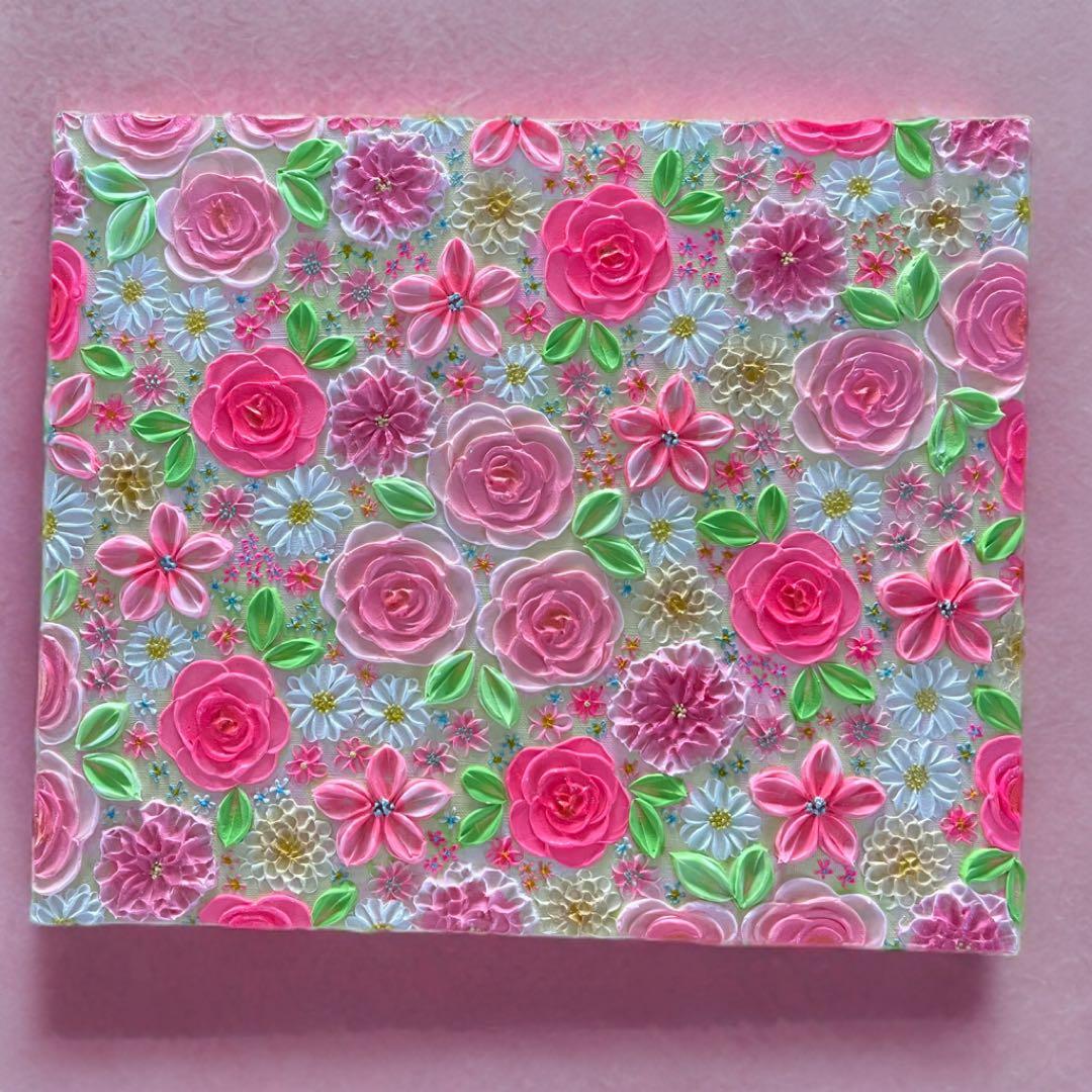 花柄 絵画 テクスチャーアート フラワーアート フランフラン ピンク