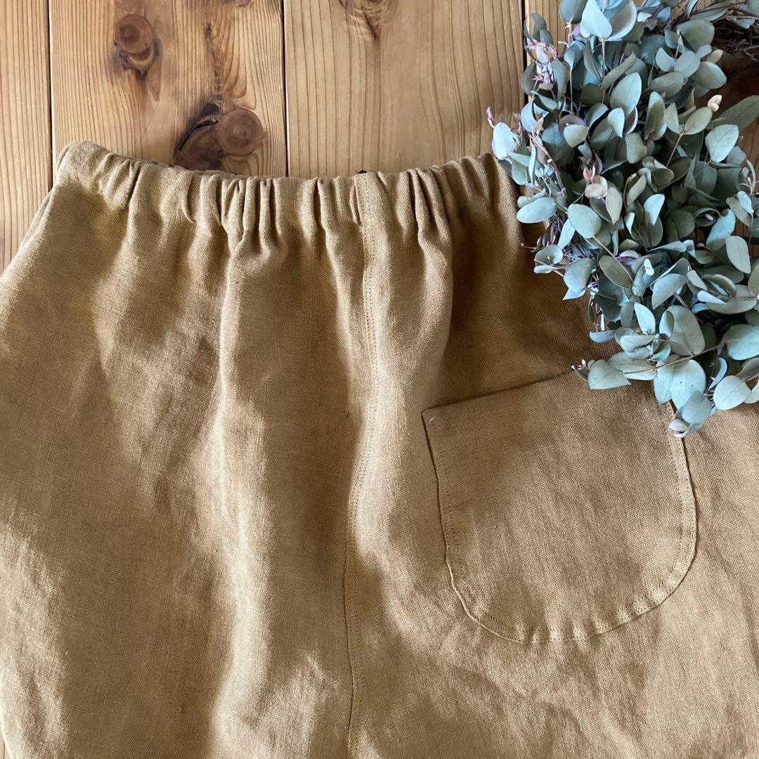 田村＊ハンドメイド＊サフィラン　フランスリネン　サルエルパンツ　キャメルＬ
